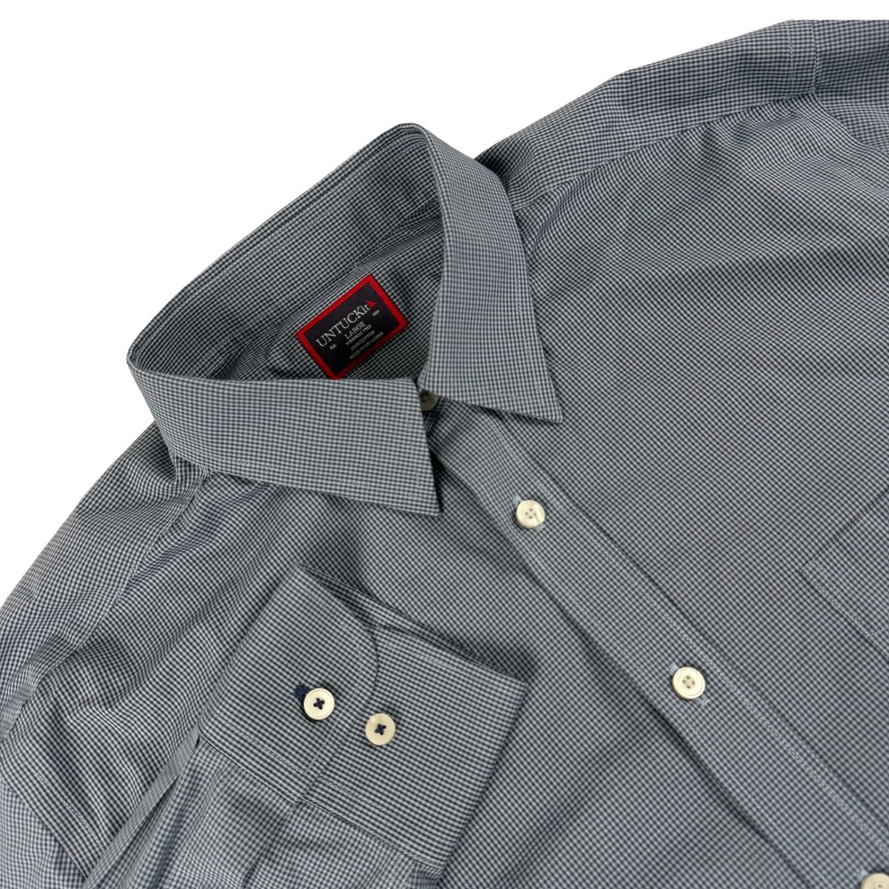 UNTUCKit Shirt Mens L Blue Marcasin Check Long Sleeve Button Down Wrinkle Free‎